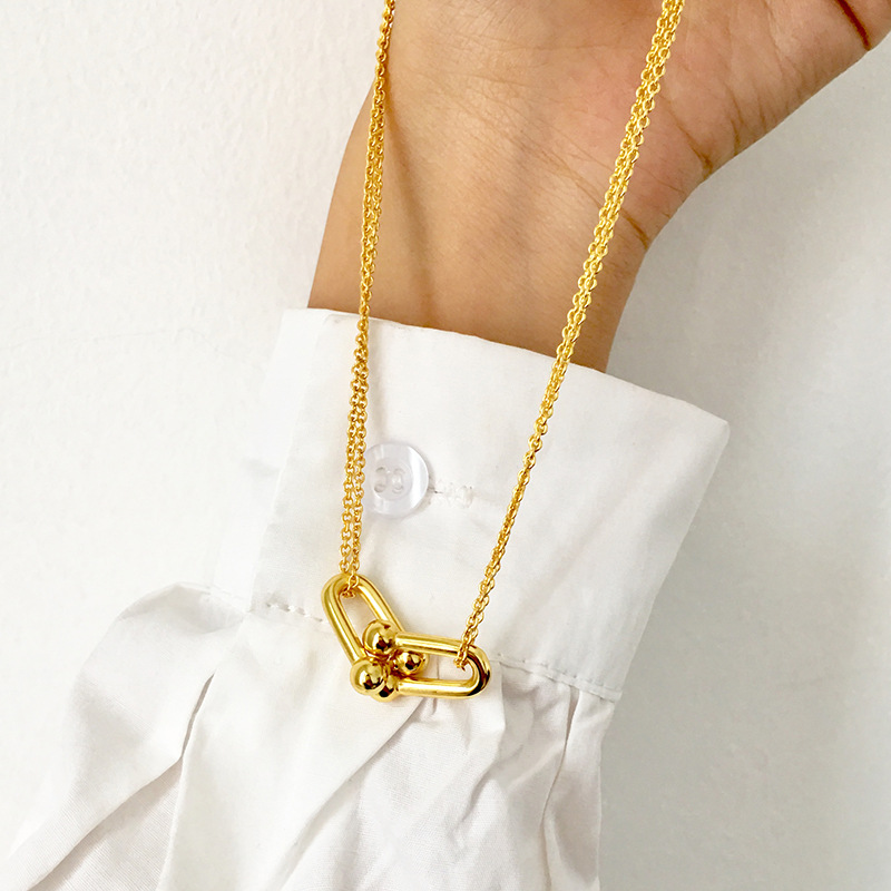

New Design Brand silver /gold color Heart T pendant Necklace Accessories Zircon Love U type Necklace For Women Jewelry gift
