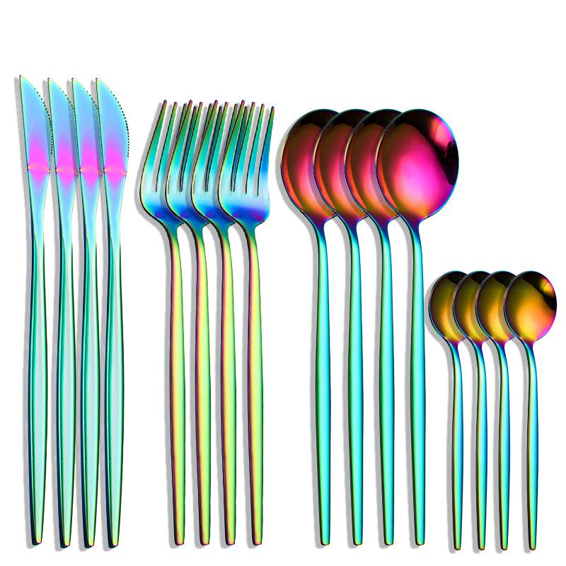 

Dinnerware Sets Gold Cutlery Set 16PCS Stainless Steel Forks Knives Spoons Kitchen Tableware Flatware For Restaurant Dropshiping