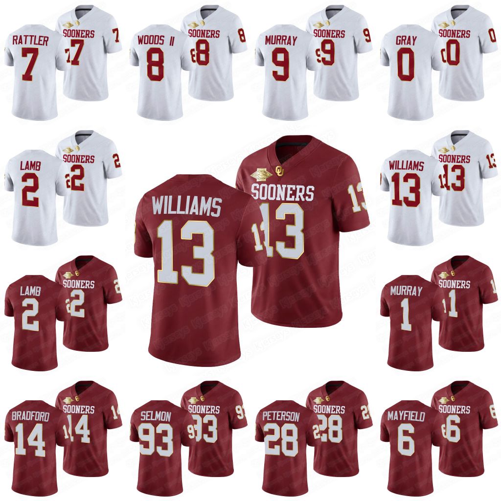 

Caleb Williams NCAA Oklahoma Sooners Golden Patch Jersey Ceedee Lamb Billy Sims Gabe Brkic Lane Johnson Trent Williams Spencer Rattler Colle, Black;red
