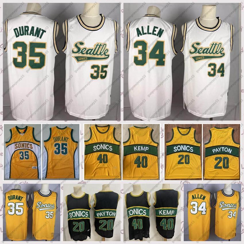 

2021 Vintage Men Retro Classic Basketball Jersey Ray 34 Allen Kevin 35Durant Payton 40 Reign Shawn 20 Kemp Shirts Breathable short Black blue white Size S-2XL