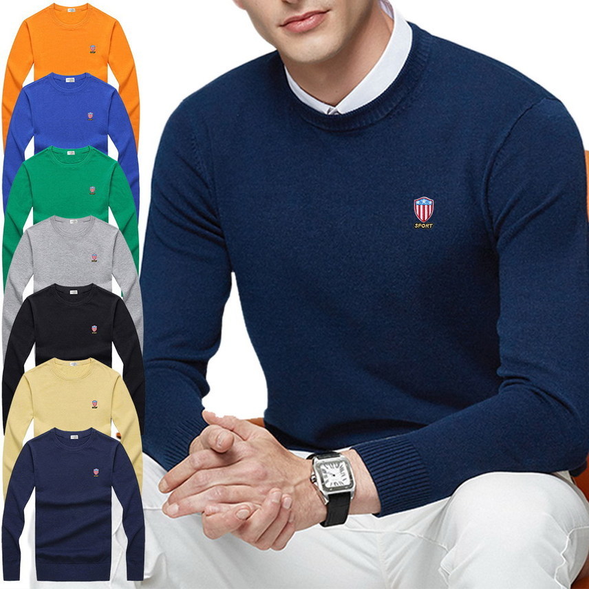 

Men's long sved casual plain embroidered sweater, tight fitting, 100% cotton, round neck, top, p8507, White;black