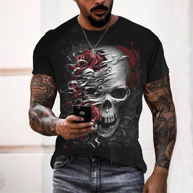 

Religious style 3D printed T-shirt visual impact party shirt punk gothic round neck high-quality American muscle style short sleeves, White;black