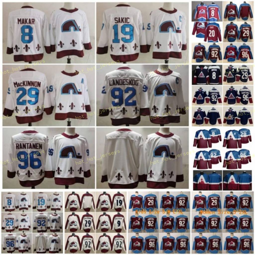 

2021 Reverse Retro Colorado Avalanche Hockey 21 Forsberg 8 Cale Makar 29 Nathan MacKinnon 96 Mikko Rantanen 92 Gabriel Landeskog Joe Sakic, Black;red