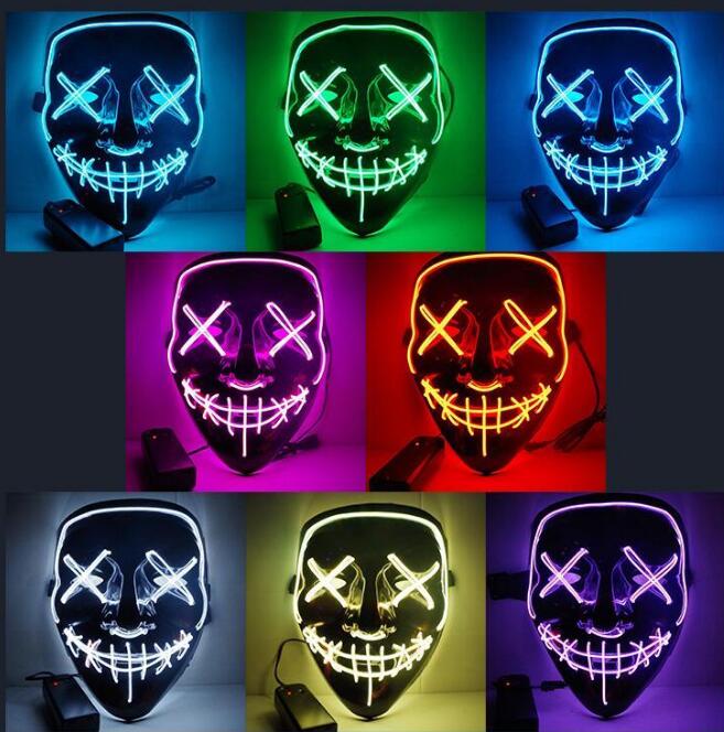 

3pcs Halloween Horror mask LED Glowing masks Purge Masks Election Mascara Costume DJ Party Light Up Masks Glow In Dark 10 Colors