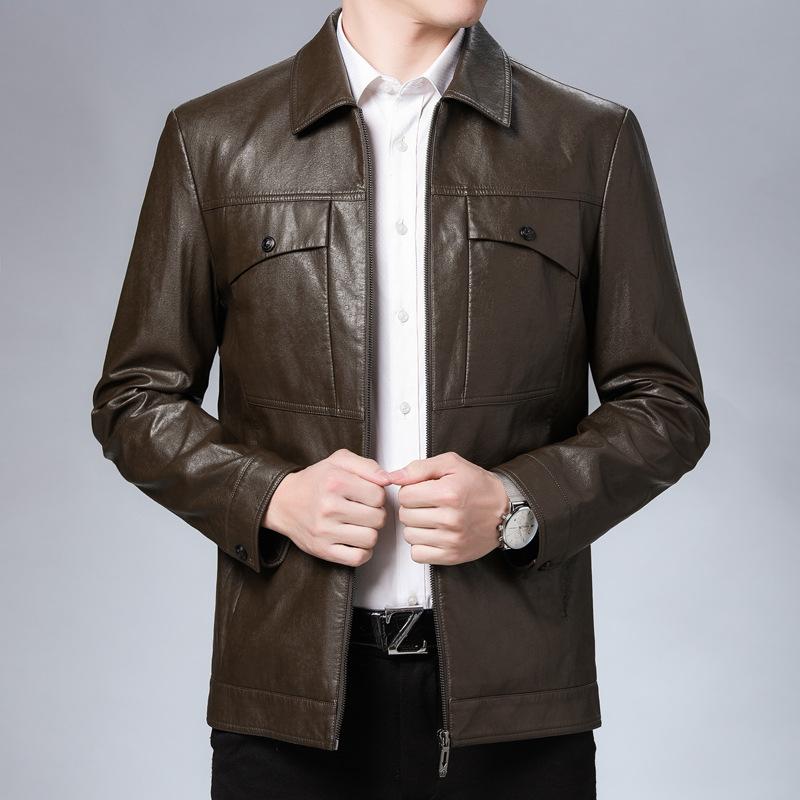 

Men's Jackets Spring Autumn Thin Business Lapel Leather Jacket 2021 Classic Design PU Brand Clothing, Black