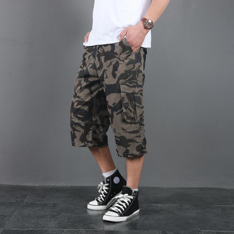 

Men's Shorts 2021 Men Long Cargo Male Summer Bermuda Elastic Waist Army Camo Baggy Short Plus Size Big Loose Large Camouflage, Beige