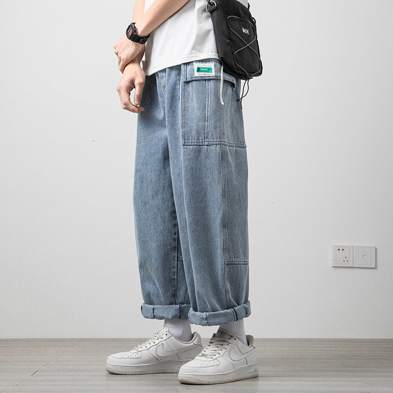 

men's jeans pop jeans, 3-dimensional tag, casual pocket, male trousers straight up harlan. oqi3, Blue