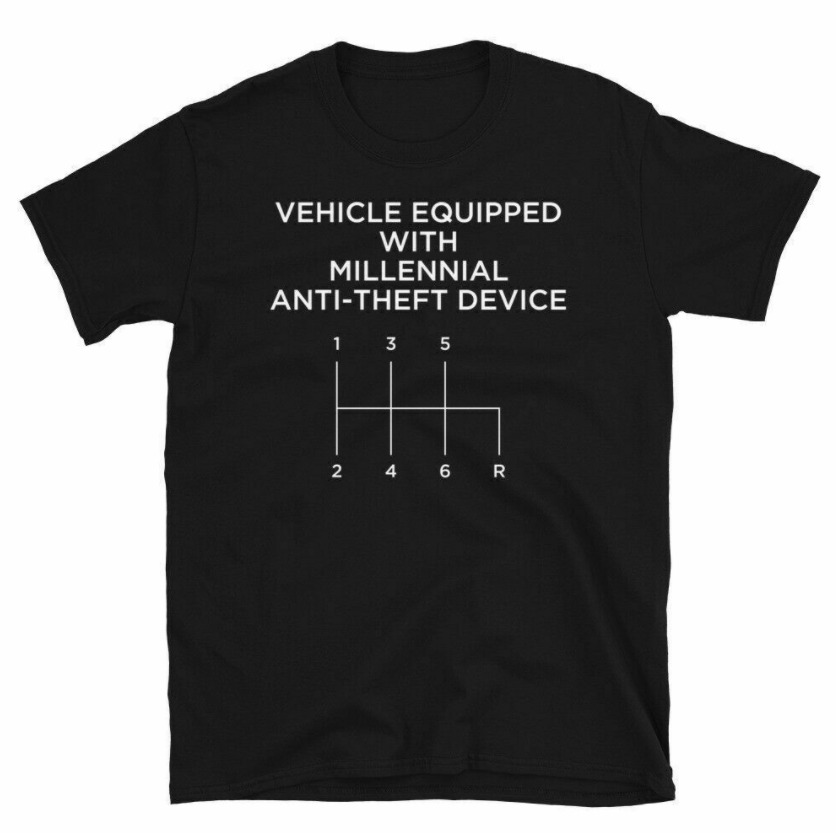 

R1 Vehicle Millennial Anti-Theft Device Car Trucks Automobile Black T-Shirt, White;black