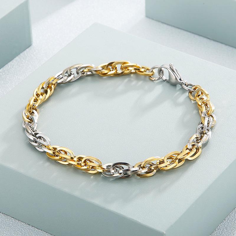 

Pcs Trendy Stainless Steel Cahin Bracelet Two Color Charm Bracelets Unisex Fashion Jewelry Accessories
