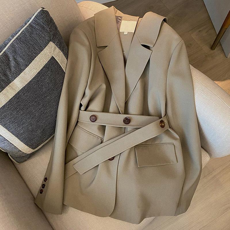 

Women' Suits & Blazers Ladies Suit Coat 2021 Spring And Autumn G-class Sense Loose Temperament Top Fashion Foreign Style Lace Up Small, Khaki