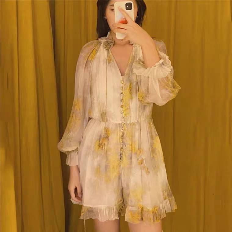 Women&#039;s Jumpsuits & Rompers ZIMM jumpsuit Puff sleeve printed three-dimensional decoration 3TMG-image-689690833