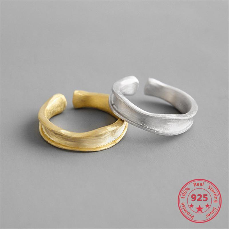 

Unique 925 Sterling Silver Ring With Irregular Concave And Convex Surface Matte DrawLine Fashion Simple Personality Jewelry Cluster Rings