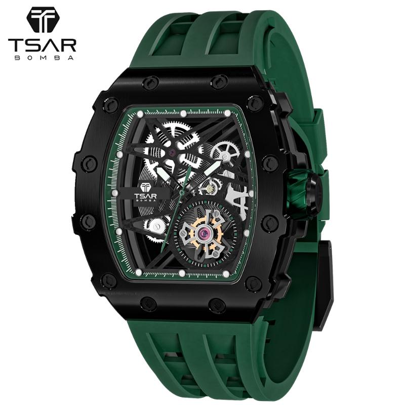 

Wristwatches TSAR BOMBA 2021 Mens Automatic Mechanical Watch Tonneau Design Sapphire Stainless Steel Waterproof WristWatch Luxury Gift, Blue