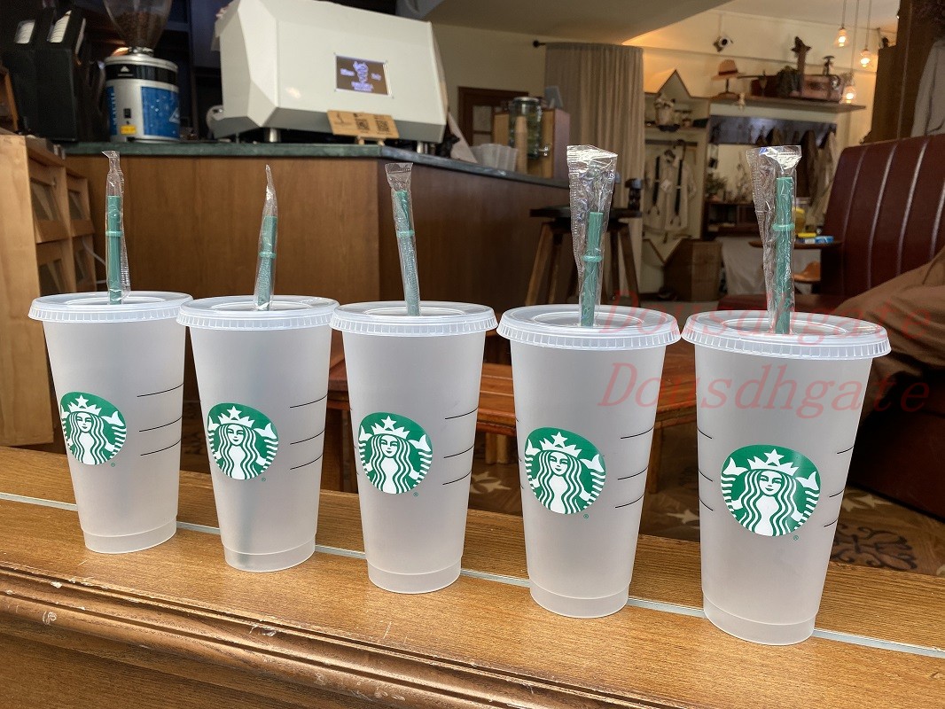 

50 pcs Starbucks 24oz 710ml Environmental Angel Goddess Plastic Cups Recyclable Portable Heat-resistant Drinking Straw Single Drink Free DHL