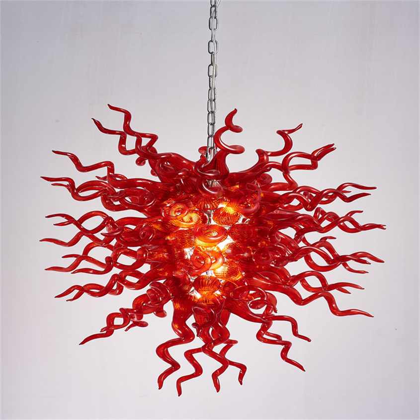

Art Deco Lamps Pendant Lights Luxury Murano Hand Blown Red Glass LED Chandeliers Hotel Lobby Decoration Custom Made Indoor Lighting