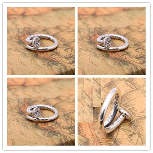 

Handmade 925 sterling silver cross flower curving nail adjustable band rings American European punk style antique designer vintage luxury je