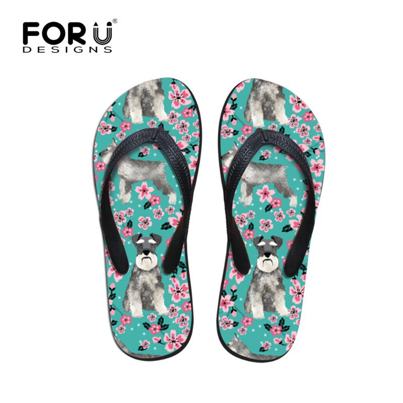 

Slippers Twoheartsgirl Casual Dog Flipflops Women Summer Beach Cute Floral Schnauzer Cherry Print Home Non-slip Flip Flops, Black