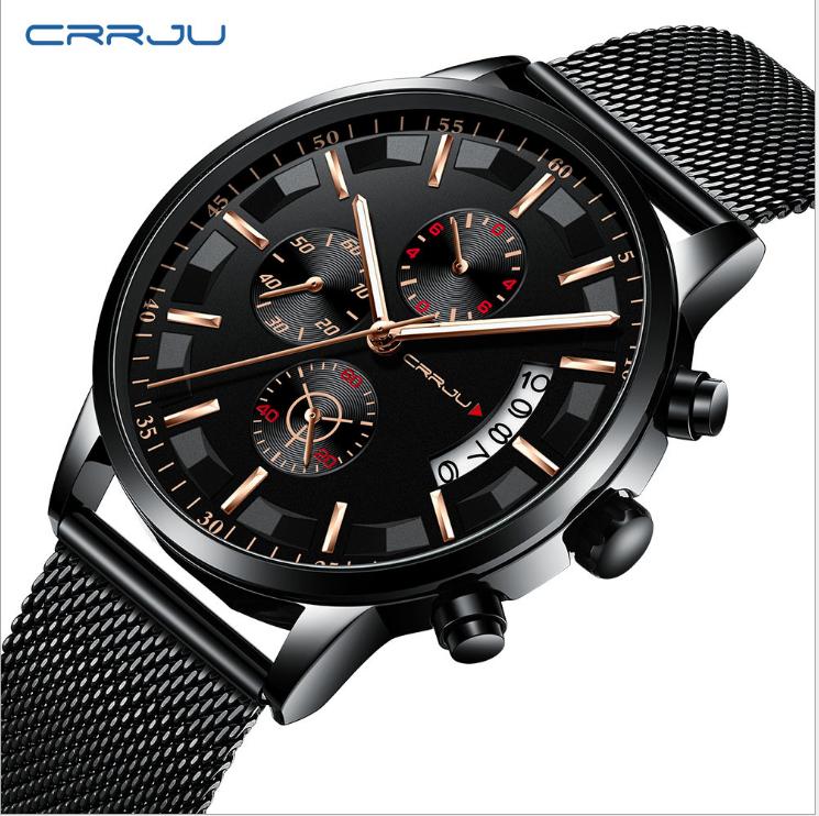 

Wristwatches CRRJU Analog Quartz Watches For Men, 24-hour Date Watches, Waterproof Watch Full Steel Sports