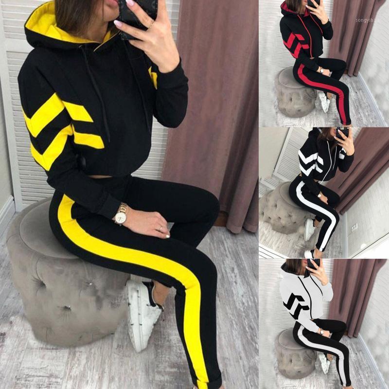 

Ladies Tracksuits Autumn Fashion Hooded Long Sleeve Color Block Sportswear Casual Warm Sweatshirt Jogger Pants Suit D1# Women, Black