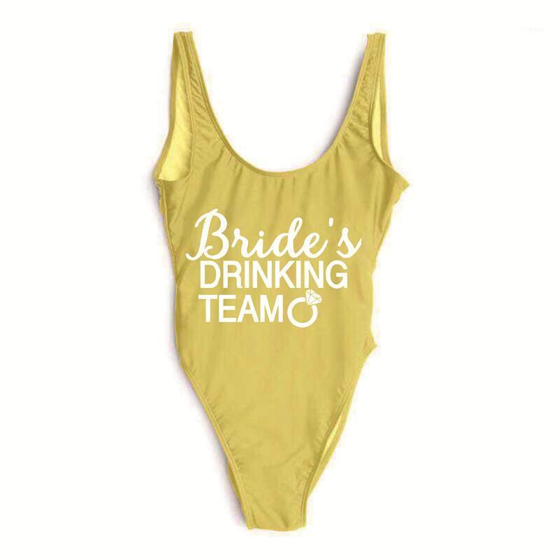 

Women's Swimwear Bride's Drinking Team Print One Piece Swimsuits Women Swimwears Bachelorette Party Bride Squad Monokini Beachwear Wedding C, Hide blue gold word