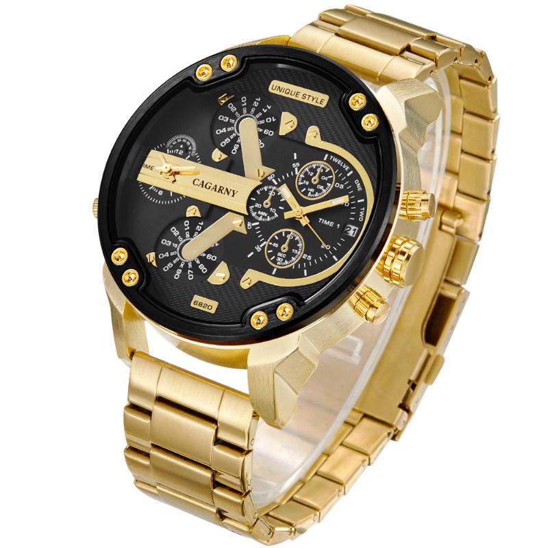 

Wristwatches Cagarny Mens Watches Top Dual Display Military Gold Steel Quartz Sport Watch Business Male Clock Relogio Masculino, Bronze