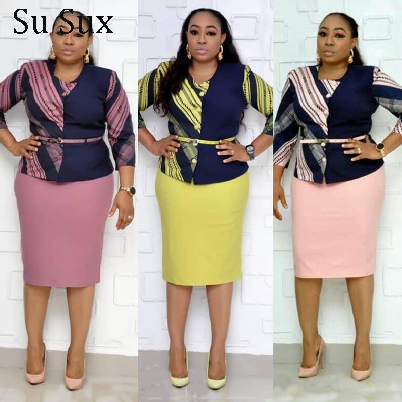 

Ethnic Clothing African Clothes 5XL 6XL Plus Size Suit Two Piece Set Women Dresses For Print Top&Pencil Skirt Office Lady 2021