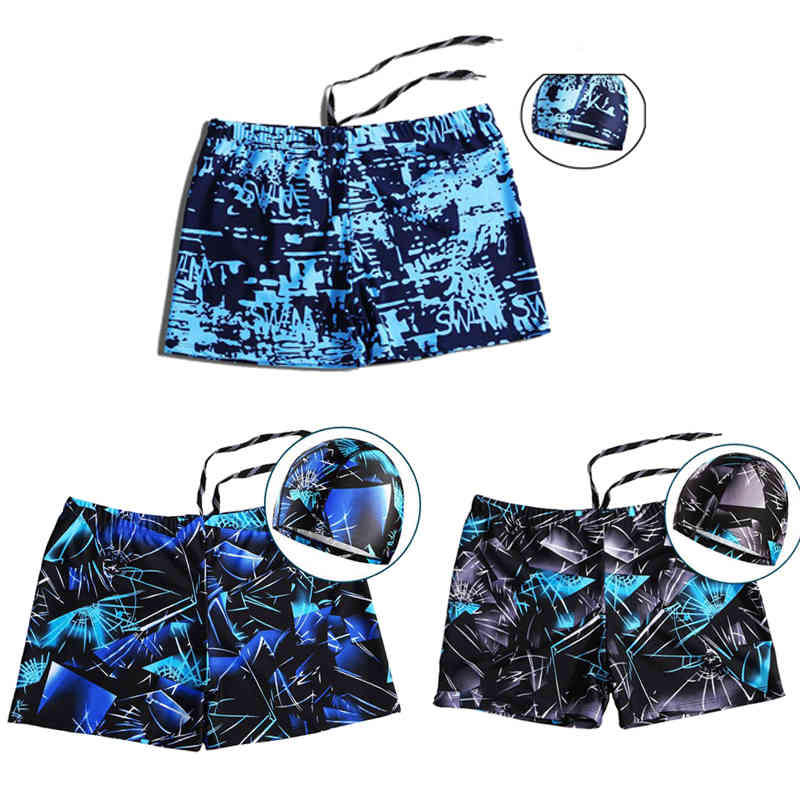 

quick dry men's trunks swimsuit cap boys swimwear pants swimming men's summer swim wear shorts printed two pieces swimming trunks