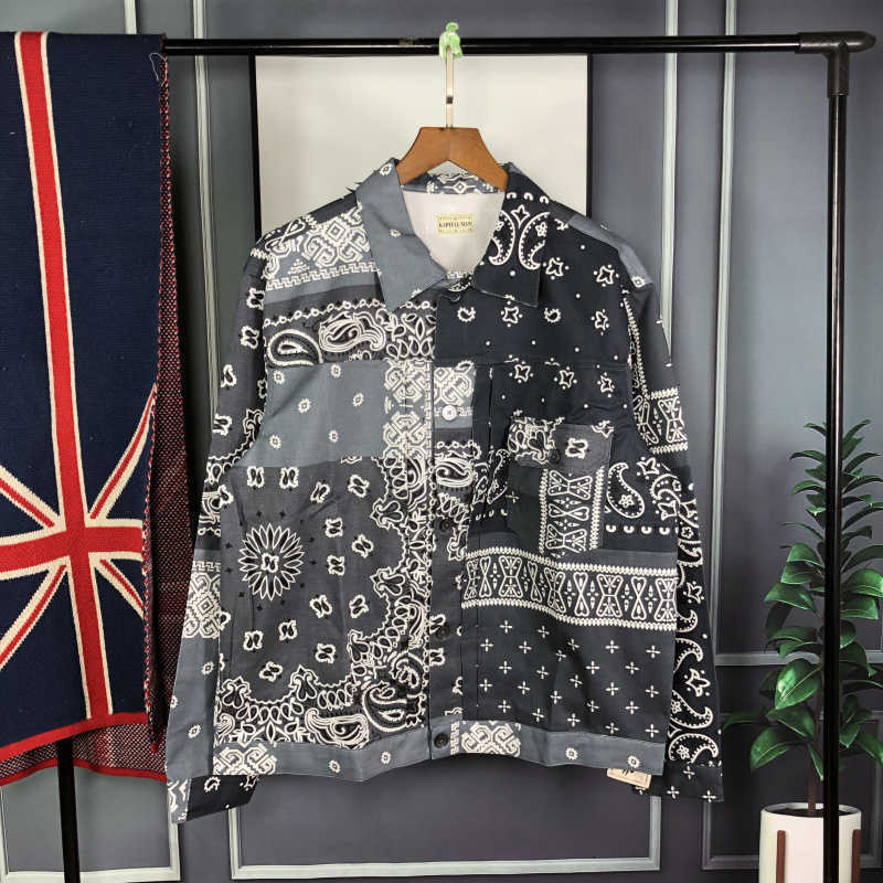 

Outlet Outlet Chrome/hearts 20ss Kapital cotton man Hirata Hehong hemp cashew flower print color matching shirt jacket, Gray