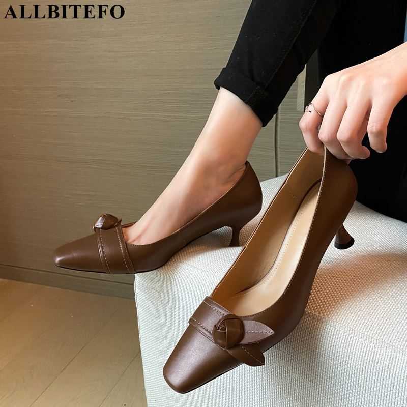 

ALLBITEFO fashion retro genuine leather sexy high heels office women shoes autumn/spring women high heels shoes high heel shoes 210611, As picture