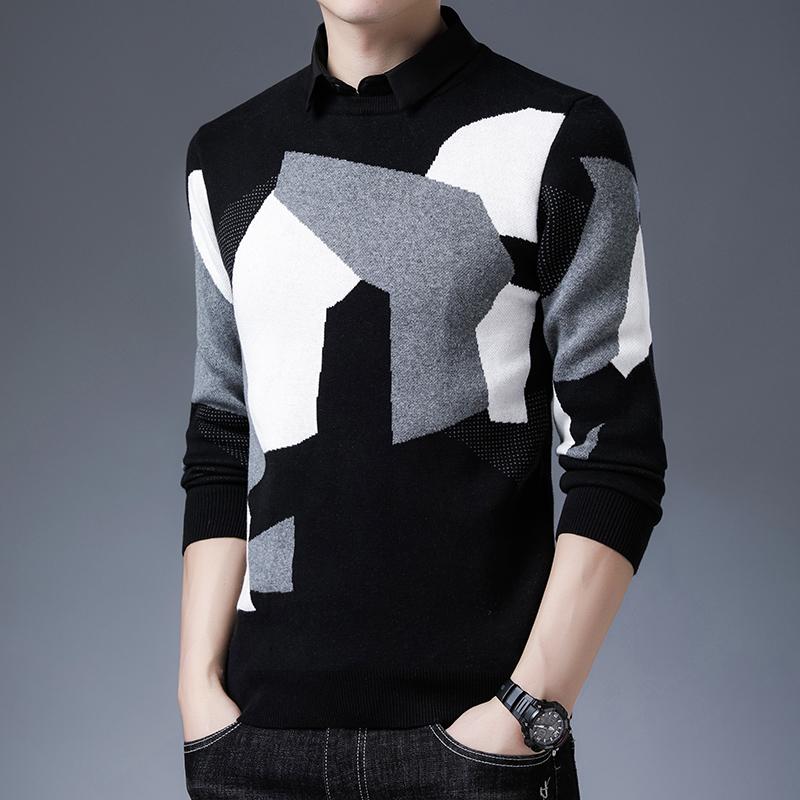 

Men's Sweaters Brand Fashion Sweater Men Fake Two Wool Pullover Slim Fit Jumpers Knitred Korean Casual Clothing Y445, White;black