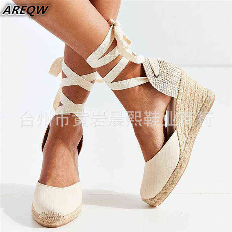 

Women's Espadrille Ankle Strap Sandals Comfortable Slippers Ladies Womens Casual Shoes Breathable Flax Hemp Canvas Pumps H1126, Black