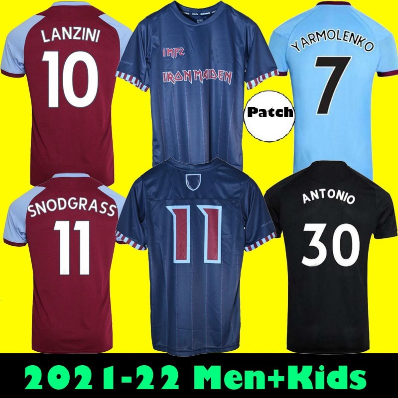 

20 21 Iron Maiden x LINGARD WEST soccer jerseys 2021 NOBLE HAM BOWEN UNITED LANZINI football shirt men kids kit 125th Anniversary, Black;yellow