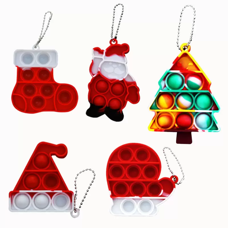 

Christmas key holder Dimple Keychain Fidget Toys Adult Stress Push Bubble Toy Antistress reliever Popite Soft Squishy Funny Anti-stress Relief Xmas gifts