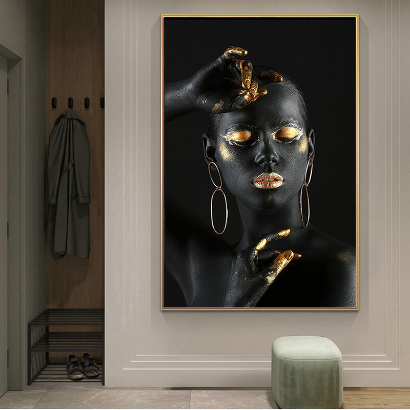 

African Golden Woman Painting Wall Art Posters And Prints Portrait Picture For Living Room Bedroom Decoration Cuadros No Frame