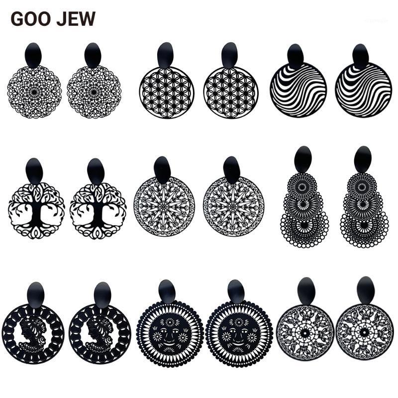 

Stud GOO JEW All Black Series Vintage Earrings Exquisite Hollow Out MaBlack For Women Elegant Jewellery