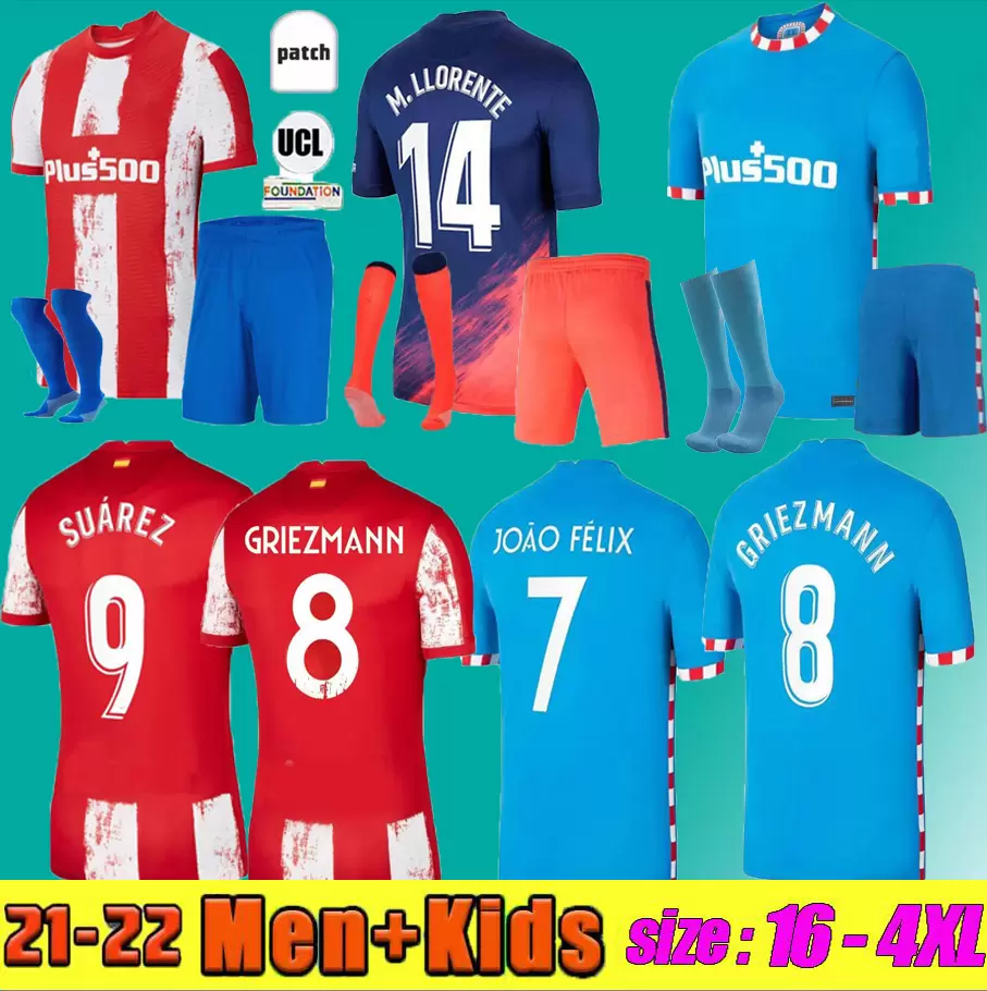 

21-22 Atletico Soccer Jerseys home away kids kit socks child VGRIEZMANN JOÃO FÉLIX 2021 2022 Suarez CORREA KOKE Dembélé Carrasco M.LLORENTE LEMAR DEMBELE football shirt, Away game