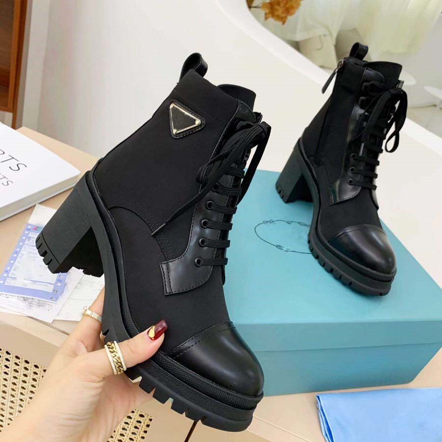 

2022 Luxury Designer Nylon laced booties Women Ankle Boots Brushed leather Winter Outdoor Fashion Biker Boot Australia Sneakers size 35-41