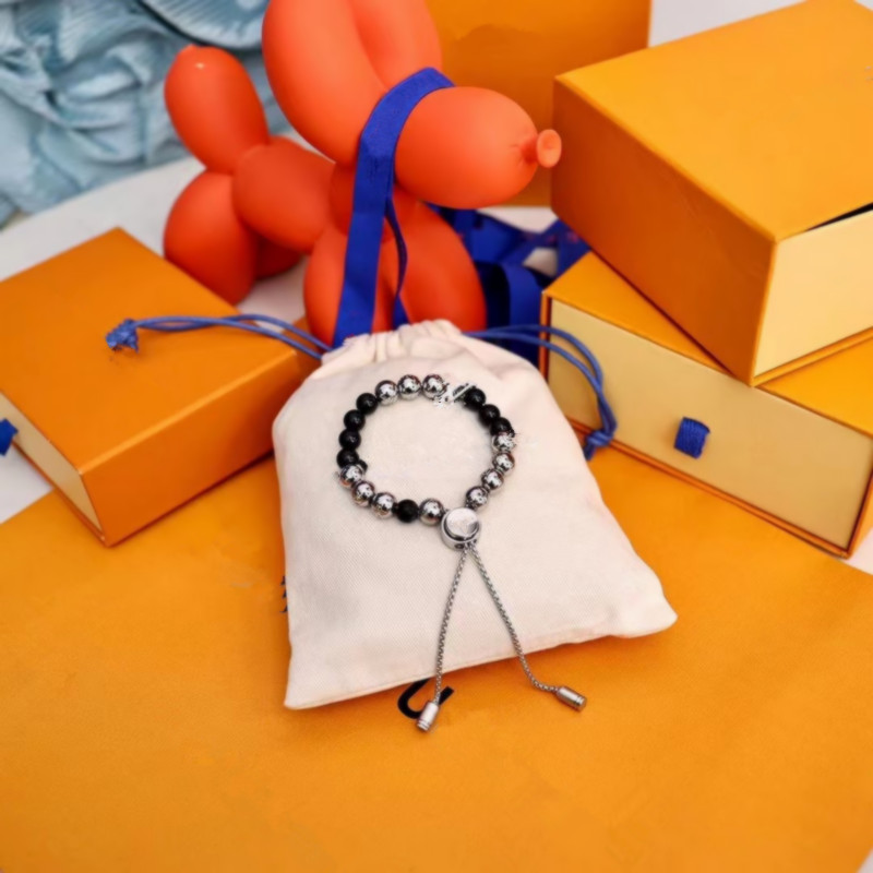 

New luxury jewelry brand black silver Beaded Strands men's Bracelet Fashion Street personality gift