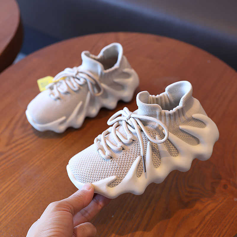 

2021 Kid Socks Shoes Boy Sneakers Baby Girls Lace-up Knit Breathable Shoes Fall Child Fashion Casual Sport Walk Shoe Size 21-40 H0828, Beige