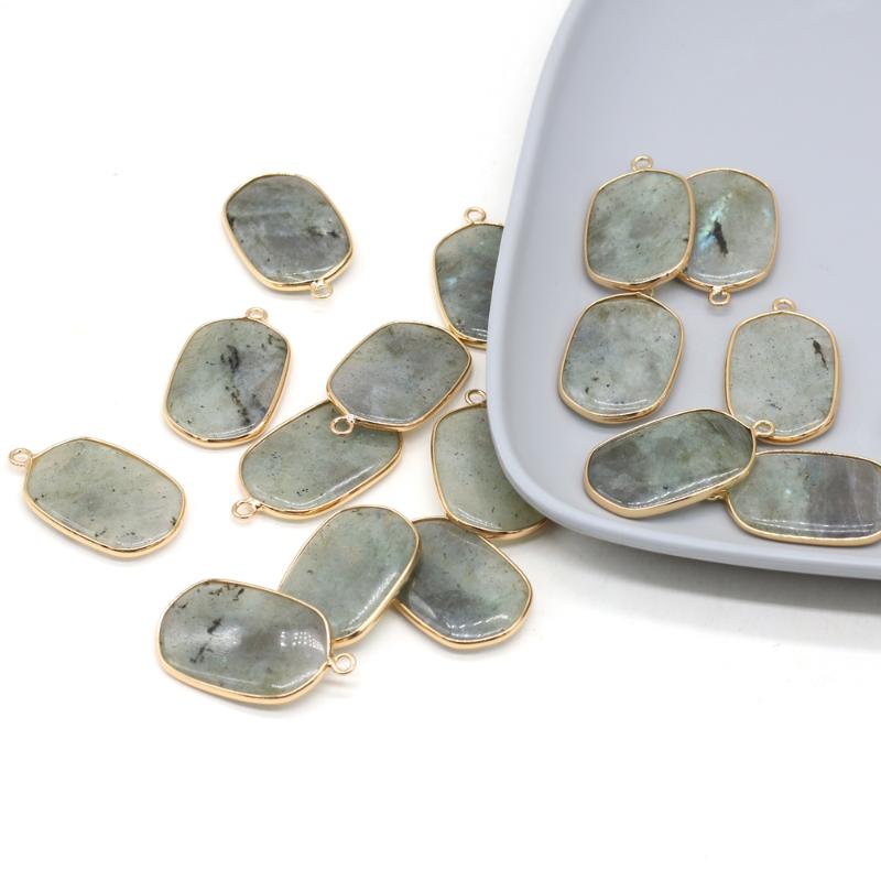 

Charms 1Pcs Fashion Small Pendants Natural Flash Stone Quartz Oval Pendant For Jewelry Making DIY Necklace Earrings Accessories 20x34mm, Bronze;silver