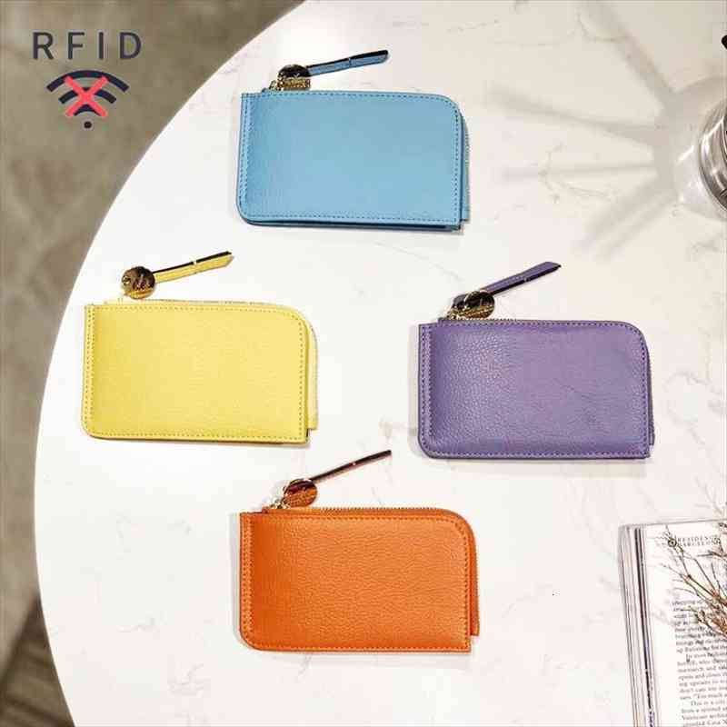 

genuine leather women purse fashion zipper small wallet design short rfid card holder cowhide candy color mini money bag, Red;black