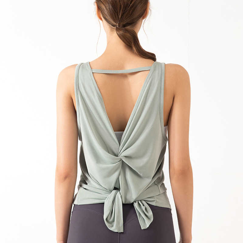 

L-030 Women's Sexy Back Split Tank Tops Sleeveless Yoga Vest Running Thin Breathable Fitness Sports T-shirt Casual Workout Gym Clothes Women, Light green