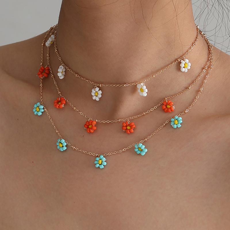 

Chokers Korean Flower Choker Necklace For Women Boho Acrylic Clavicle Chain Short Necklaces Fashion Jewelry Trend