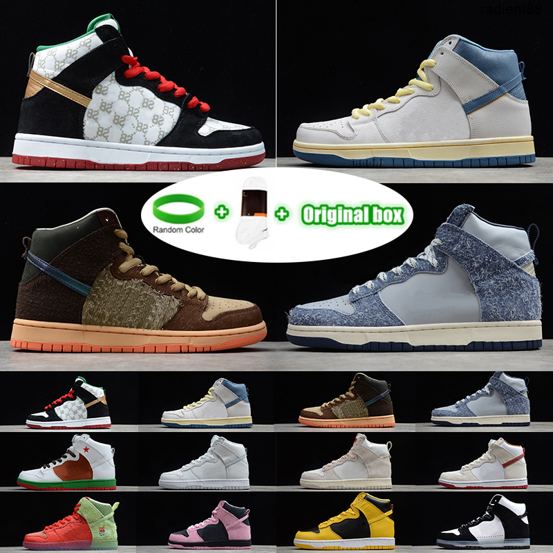 

[Bracelet+Socks+Original Box]Arrive Mid Slam high dunk Casual Shoes Premium Doraemon Baroque Brown SB Mens Women Diamond Space Jam
