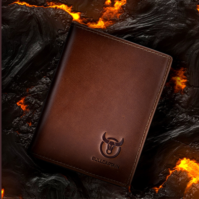 

RFID men's leather wallet short vertical locomotive British multi-function card package, Customize