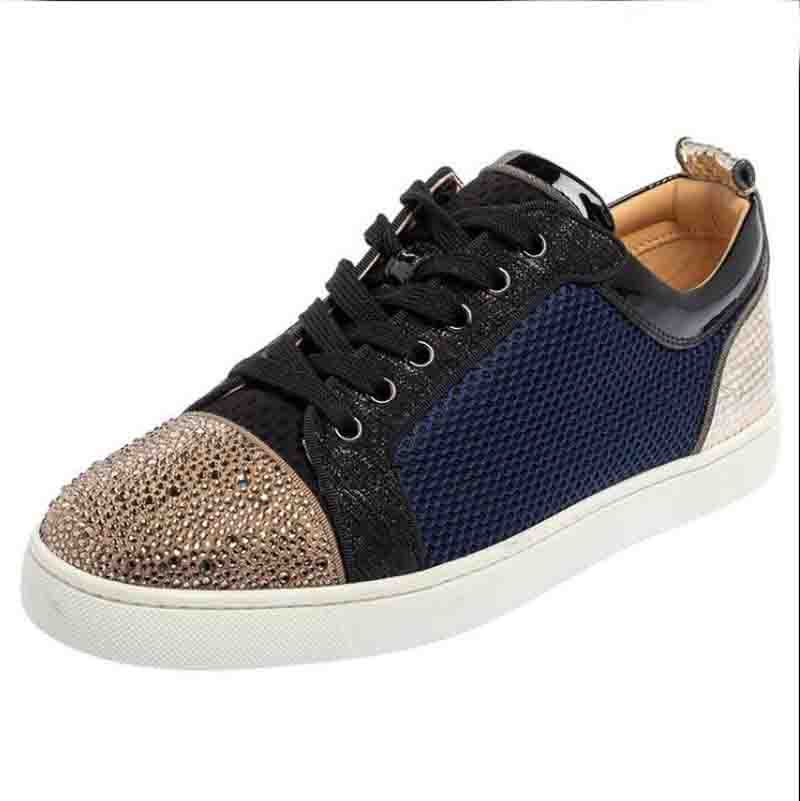 Tops Navy Blue Red Bottom Casual Shoes Low Sneakers Men Junior Orlato Flat Mesh Sneaker,Fashion design Reds Sole sports sneakers trainer with box