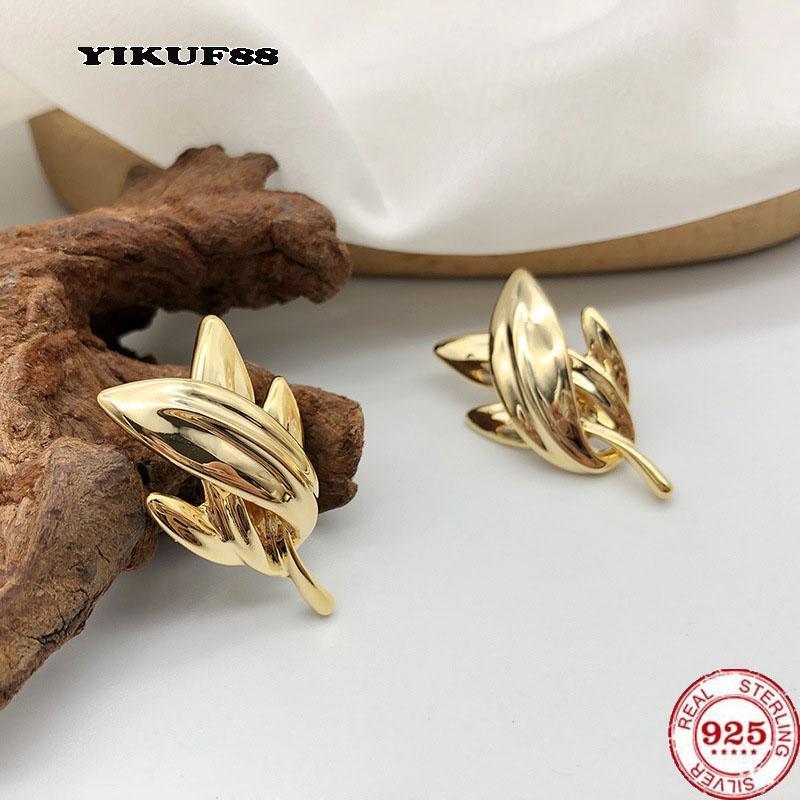 

Sterling Silver Needle Women European And American Leaf Earrings Female Metallic Vintage For Stud, Golden;silver