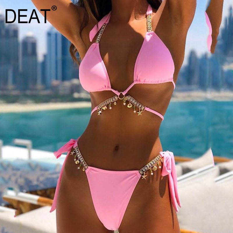 

Summer Sexy Diamonds Swimming Wear Bikini Two Piece Set Women MI354 210525, Pink