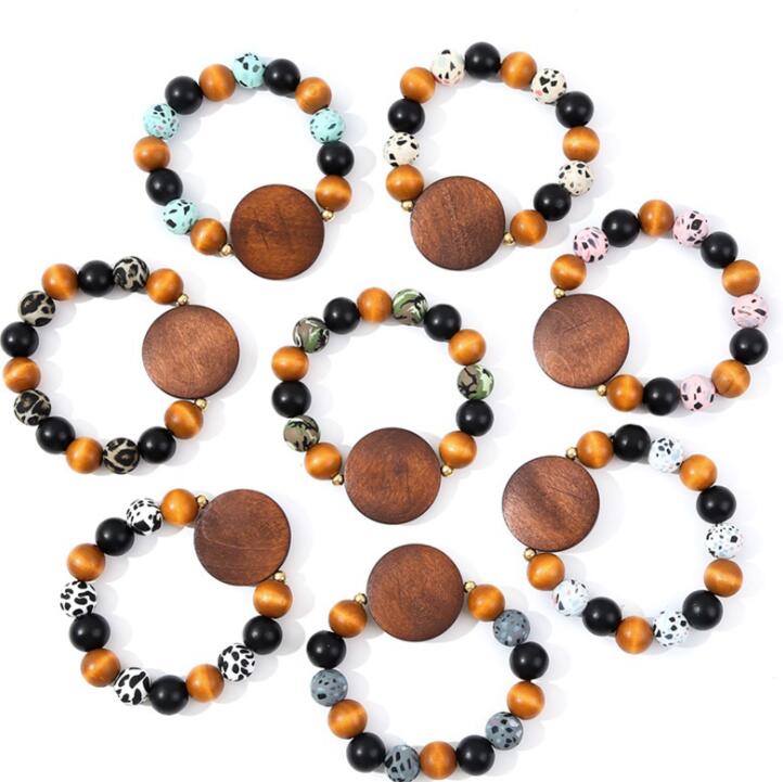

Retro Wood Chips Beaded Bracelet For Women Vintage Leopard Silicone Jewelry Accessories Wholesale Trend Gift