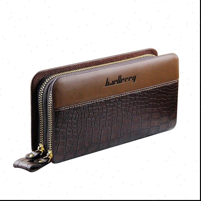 

baellerry crocodile long business man wallet double zippers card holder mens leather clutch bag purse phone handbag for male, Red;black